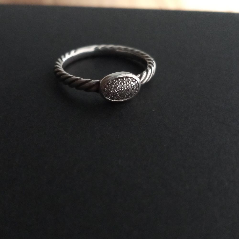 David Yurman Silver Twisted Ring with Pave Accents Size 5 - Picture 4 of 8